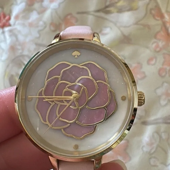 💥Host Pick💥 Kate Spade Gold and Pink Floral Watch with Leather Strap - Picture 1 of 3
